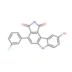 O=C1NC(=O)c2c1c(-c1cccc(F)c1)cc1[nH]c3ccc(O)cc3c21 ZINC000034804140