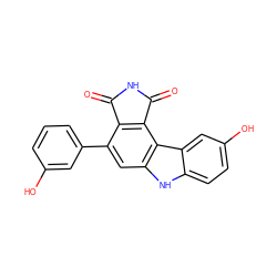 O=C1NC(=O)c2c1c(-c1cccc(O)c1)cc1[nH]c3ccc(O)cc3c21 ZINC000034804094