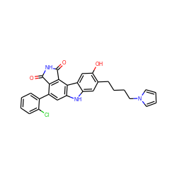 O=C1NC(=O)c2c1c(-c1ccccc1Cl)cc1[nH]c3cc(CCCCn4cccc4)c(O)cc3c21 ZINC000042878032