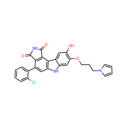 O=C1NC(=O)c2c1c(-c1ccccc1Cl)cc1[nH]c3cc(OCCCn4cccc4)c(O)cc3c21 ZINC000040413988