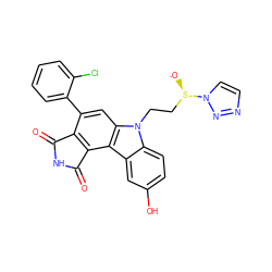 O=C1NC(=O)c2c1c(-c1ccccc1Cl)cc1c2c2cc(O)ccc2n1CC[S@@+]([O-])n1ccnn1 ZINC000040424075