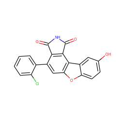 O=C1NC(=O)c2c1c(-c1ccccc1Cl)cc1oc3ccc(O)cc3c21 ZINC000036161261