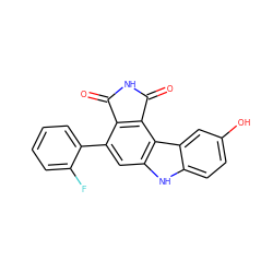 O=C1NC(=O)c2c1c(-c1ccccc1F)cc1[nH]c3ccc(O)cc3c21 ZINC000034804164