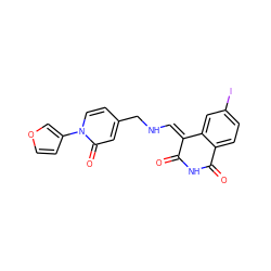 O=C1NC(=O)c2ccc(I)cc2/C1=C/NCc1ccn(-c2ccoc2)c(=O)c1 ZINC000040422888