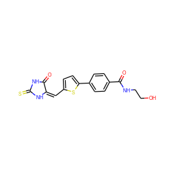 O=C1NC(=S)N/C1=C/c1ccc(-c2ccc(C(=O)NCCO)cc2)s1 ZINC000103237695