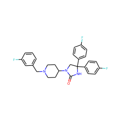 O=C1NC(c2ccc(F)cc2)(c2ccc(F)cc2)CN1C1CCN(Cc2cccc(F)c2)CC1 ZINC000034802221