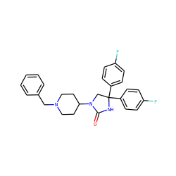 O=C1NC(c2ccc(F)cc2)(c2ccc(F)cc2)CN1C1CCN(Cc2ccccc2)CC1 ZINC000034802165