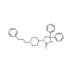 O=C1NC(c2ccccc2)(c2ccccc2)CN1C1CCN(CCCc2ccccc2)CC1 ZINC000034802182