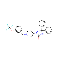 O=C1NC(c2ccccc2)(c2ccccc2)CN1C1CCN(Cc2cccc(OC(F)(F)F)c2)CC1 ZINC000034802338