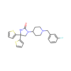 O=C1NC(c2cccs2)(c2cccs2)CN1C1CCN(Cc2cccc(F)c2)CC1 ZINC000034802180