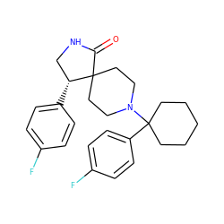 O=C1NC[C@@H](c2ccc(F)cc2)C12CCN(C1(c3ccc(F)cc3)CCCCC1)CC2 ZINC000013982664