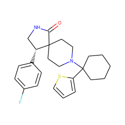 O=C1NC[C@@H](c2ccc(F)cc2)C12CCN(C1(c3cccs3)CCCCC1)CC2 ZINC000013982668