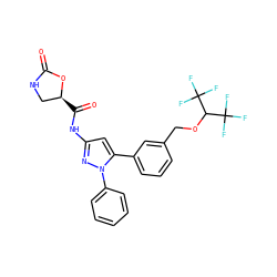 O=C1NC[C@H](C(=O)Nc2cc(-c3cccc(COC(C(F)(F)F)C(F)(F)F)c3)n(-c3ccccc3)n2)O1 ZINC000169707288