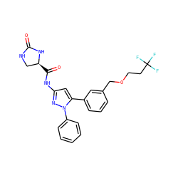 O=C1NC[C@H](C(=O)Nc2cc(-c3cccc(COCCC(F)(F)F)c3)n(-c3ccccc3)n2)N1 ZINC000169707276