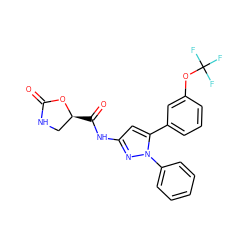 O=C1NC[C@H](C(=O)Nc2cc(-c3cccc(OC(F)(F)F)c3)n(-c3ccccc3)n2)O1 ZINC000169707185