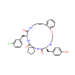 O=C1NC2(CCCC2)C(=O)N[C@@H](Cc2cccc(Cl)c2)C(=O)NC/C=C\c2ccccc2OCCN[C@H]1Cc1ccc(O)cc1 ZINC001772618375