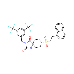 O=C1NC2(CCN(S(=O)(=O)CCc3cccc4ccccc34)CC2)C(=O)N1Cc1cc(C(F)(F)F)cc(C(F)(F)F)c1 ZINC000026503883