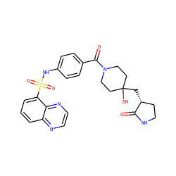 O=C1NCC[C@H]1CC1(O)CCN(C(=O)c2ccc(NS(=O)(=O)c3cccc4nccnc34)cc2)CC1 ZINC000220521645