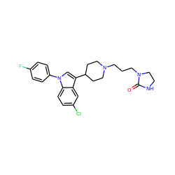 O=C1NCCN1CCCN1CCC(c2cn(-c3ccc(F)cc3)c3ccc(Cl)cc23)CC1 ZINC000013452489