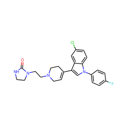 O=C1NCCN1CCN1CC=C(c2cn(-c3ccc(F)cc3)c3ccc(Cl)cc23)CC1 ZINC000013452432