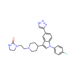 O=C1NCCN1CCN1CCC(c2cn(-c3ccc(F)cc3)c3ccc(-c4c[nH]nn4)cc23)CC1 ZINC000013493016