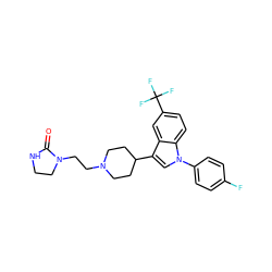 O=C1NCCN1CCN1CCC(c2cn(-c3ccc(F)cc3)c3ccc(C(F)(F)F)cc23)CC1 ZINC000013452471