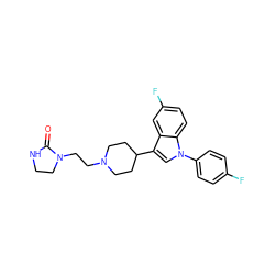 O=C1NCCN1CCN1CCC(c2cn(-c3ccc(F)cc3)c3ccc(F)cc23)CC1 ZINC000013452455