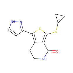 O=C1NCCc2c(-c3cc[nH]n3)sc(SC3CC3)c21 ZINC000653847537