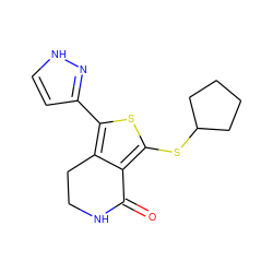 O=C1NCCc2c(-c3cc[nH]n3)sc(SC3CCCC3)c21 ZINC000145933979