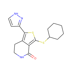 O=C1NCCc2c(-c3cc[nH]n3)sc(SC3CCCCC3)c21 ZINC000145636302