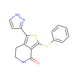 O=C1NCCc2c(-c3cc[nH]n3)sc(Sc3ccccc3)c21 ZINC000146425352