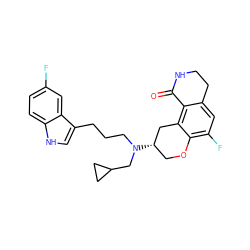 O=C1NCCc2cc(F)c3c(c21)C[C@@H](N(CCCc1c[nH]c2ccc(F)cc12)CC1CC1)CO3 ZINC000034841910