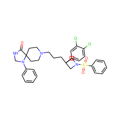 O=C1NCN(c2ccccc2)C12CCN(CCCC1(c3ccc(Cl)c(Cl)c3)CN(S(=O)(=O)c3ccccc3)C1)CC2 ZINC000042804472