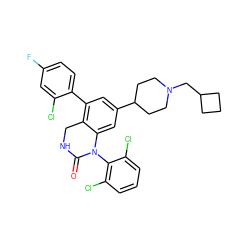 O=C1NCc2c(-c3ccc(F)cc3Cl)cc(C3CCN(CC4CCC4)CC3)cc2N1c1c(Cl)cccc1Cl ZINC000026670171