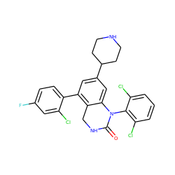 O=C1NCc2c(-c3ccc(F)cc3Cl)cc(C3CCNCC3)cc2N1c1c(Cl)cccc1Cl ZINC000013487117