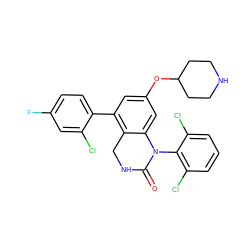 O=C1NCc2c(-c3ccc(F)cc3Cl)cc(OC3CCNCC3)cc2N1c1c(Cl)cccc1Cl ZINC000013487120