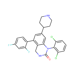 O=C1NCc2c(-c3ccc(F)cc3F)cc(C3CCNCC3)cc2N1c1c(Cl)cccc1Cl ZINC000013487116