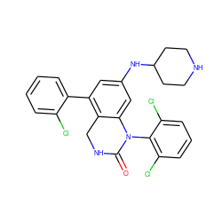 O=C1NCc2c(-c3ccccc3Cl)cc(NC3CCNCC3)cc2N1c1c(Cl)cccc1Cl ZINC000013487121