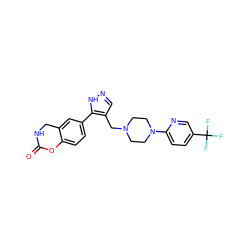 O=C1NCc2cc(-c3[nH]ncc3CN3CCN(c4ccc(C(F)(F)F)cn4)CC3)ccc2O1 ZINC000144017062