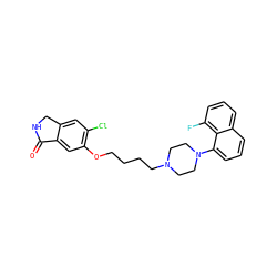 O=C1NCc2cc(Cl)c(OCCCCN3CCN(c4cccc5cccc(F)c45)CC3)cc21 ZINC000064540131