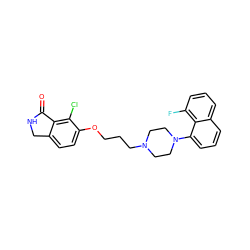 O=C1NCc2ccc(OCCCN3CCN(c4cccc5cccc(F)c45)CC3)c(Cl)c21 ZINC000064549375