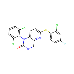 O=C1NCc2nc(Sc3ccc(F)cc3Cl)ccc2N1c1c(Cl)cccc1Cl ZINC000013587237