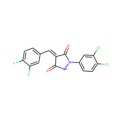 O=C1NN(c2ccc(Cl)c(Cl)c2)C(=O)/C1=C/c1ccc(F)c(F)c1 ZINC000040895365
