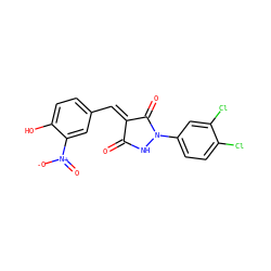 O=C1NN(c2ccc(Cl)c(Cl)c2)C(=O)/C1=C/c1ccc(O)c([N+](=O)[O-])c1 ZINC000040394741