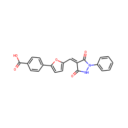 O=C1NN(c2ccccc2)C(=O)/C1=C/c1ccc(-c2ccc(C(=O)O)cc2)o1 ZINC000004599053