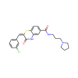 O=C1Nc2cc(C(=O)NCCCN3CCCC3)ccc2S/C1=C/c1cccc(Cl)c1 ZINC000003589360