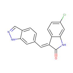 O=C1Nc2cc(Cl)ccc2/C1=C\c1ccc2cn[nH]c2c1 ZINC000096273706