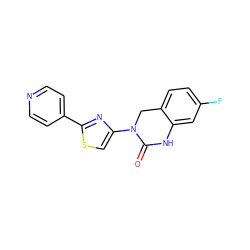 O=C1Nc2cc(F)ccc2CN1c1csc(-c2ccncc2)n1 ZINC000014974676