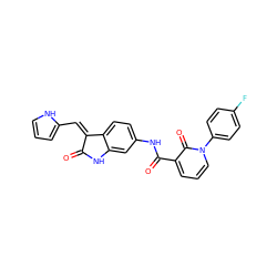 O=C1Nc2cc(NC(=O)c3cccn(-c4ccc(F)cc4)c3=O)ccc2/C1=C/c1ccc[nH]1 ZINC000205816815