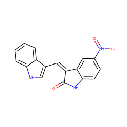 O=C1Nc2ccc([N+](=O)[O-])cc2/C1=C/c1c[nH]c2ccccc12 ZINC000045369386